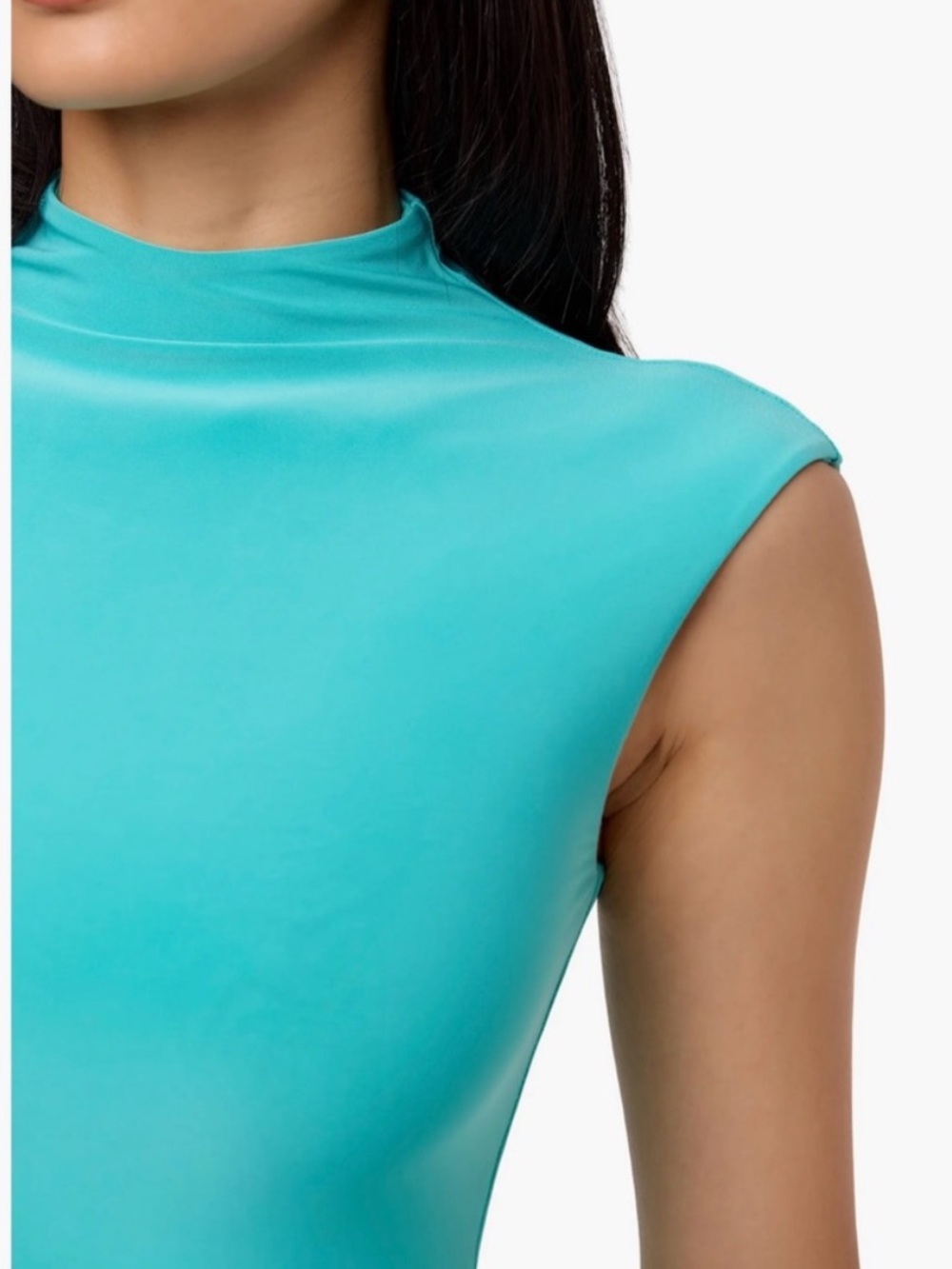 Naked Wardrobe Turquoise Aqua Double Jersey Knit Maxi Dress Mock Neck NEW - Picture 4 of 9